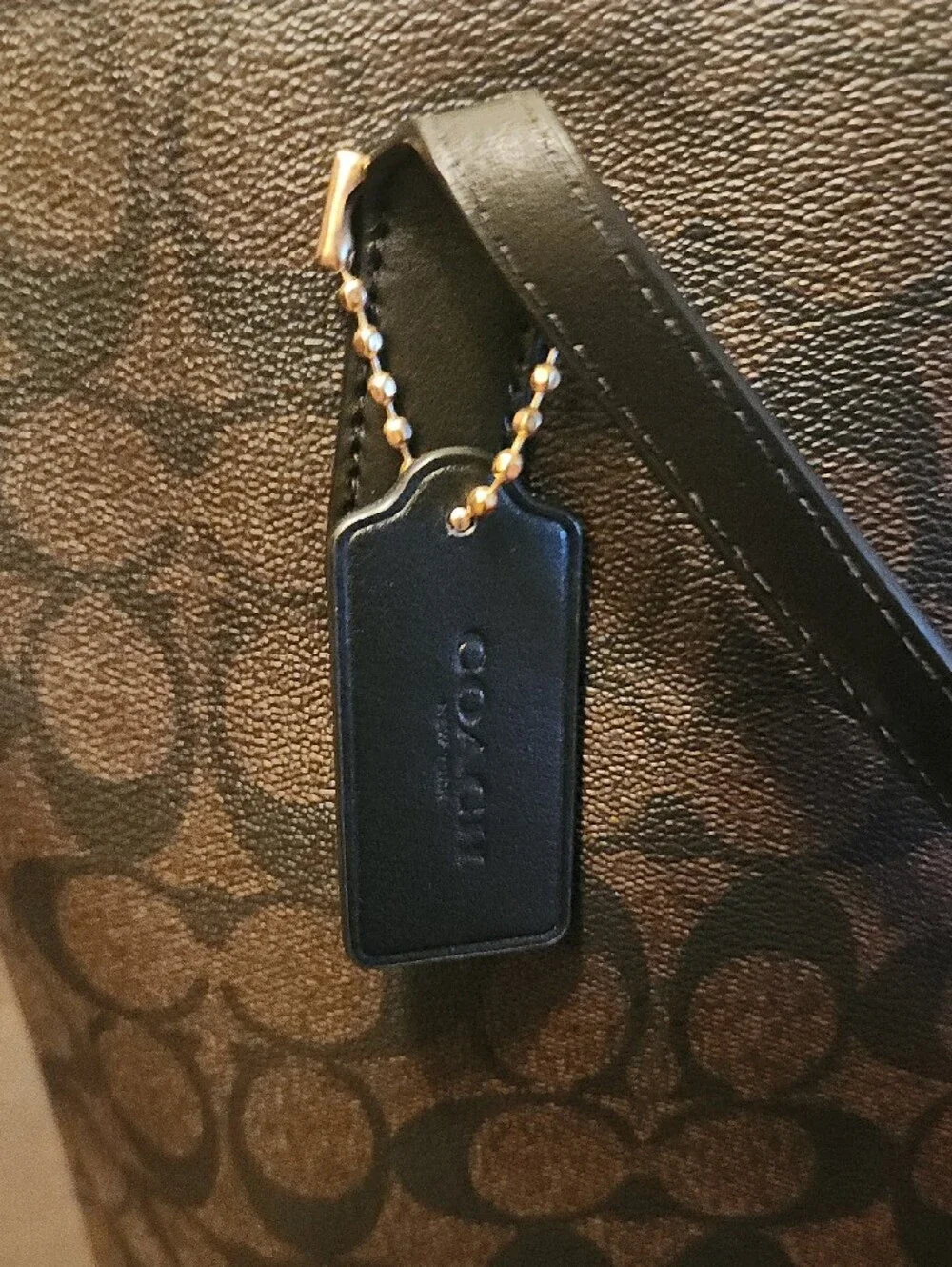 Coach Brown and Black Signature Monogram Tote with Gold Hardware